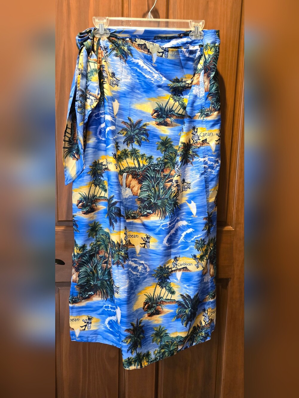 Blue Tropical Print Wrap Sarong Swim Cover-Up